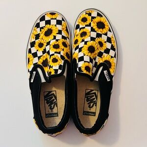 Custom Checkered Print Sunflower Vans